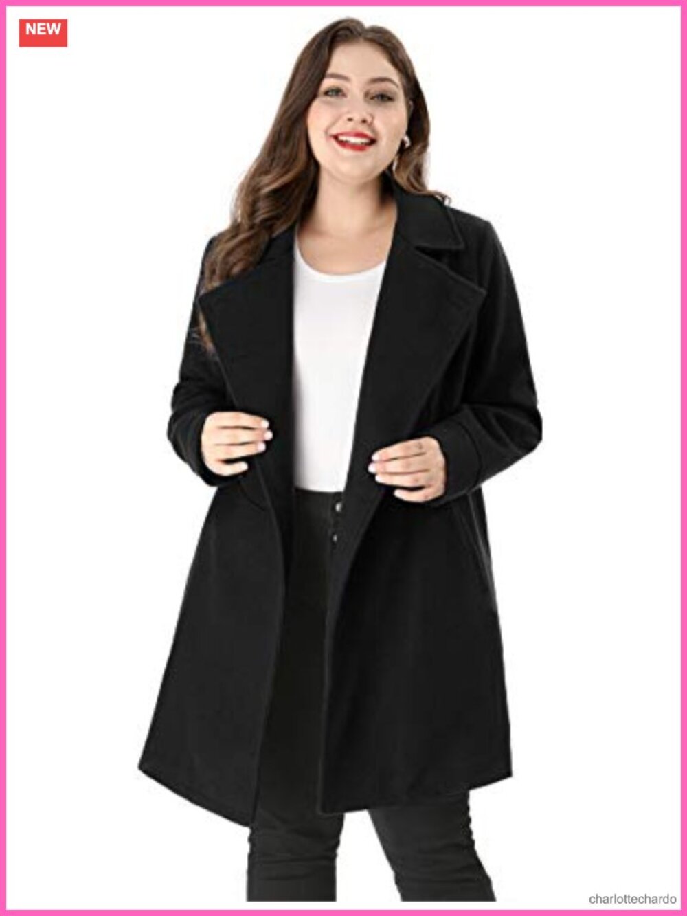 Plus Size A-Line Peacoat Double Breasted Peter Pan Collar Midi Winter Coat